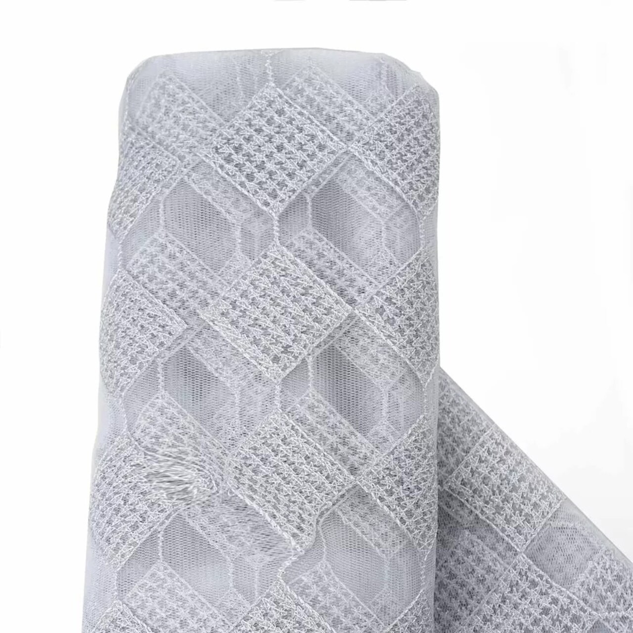 54" x 4 yards Silver White Checkered Polyester Fabric Bolt Craft Sewing Wedding